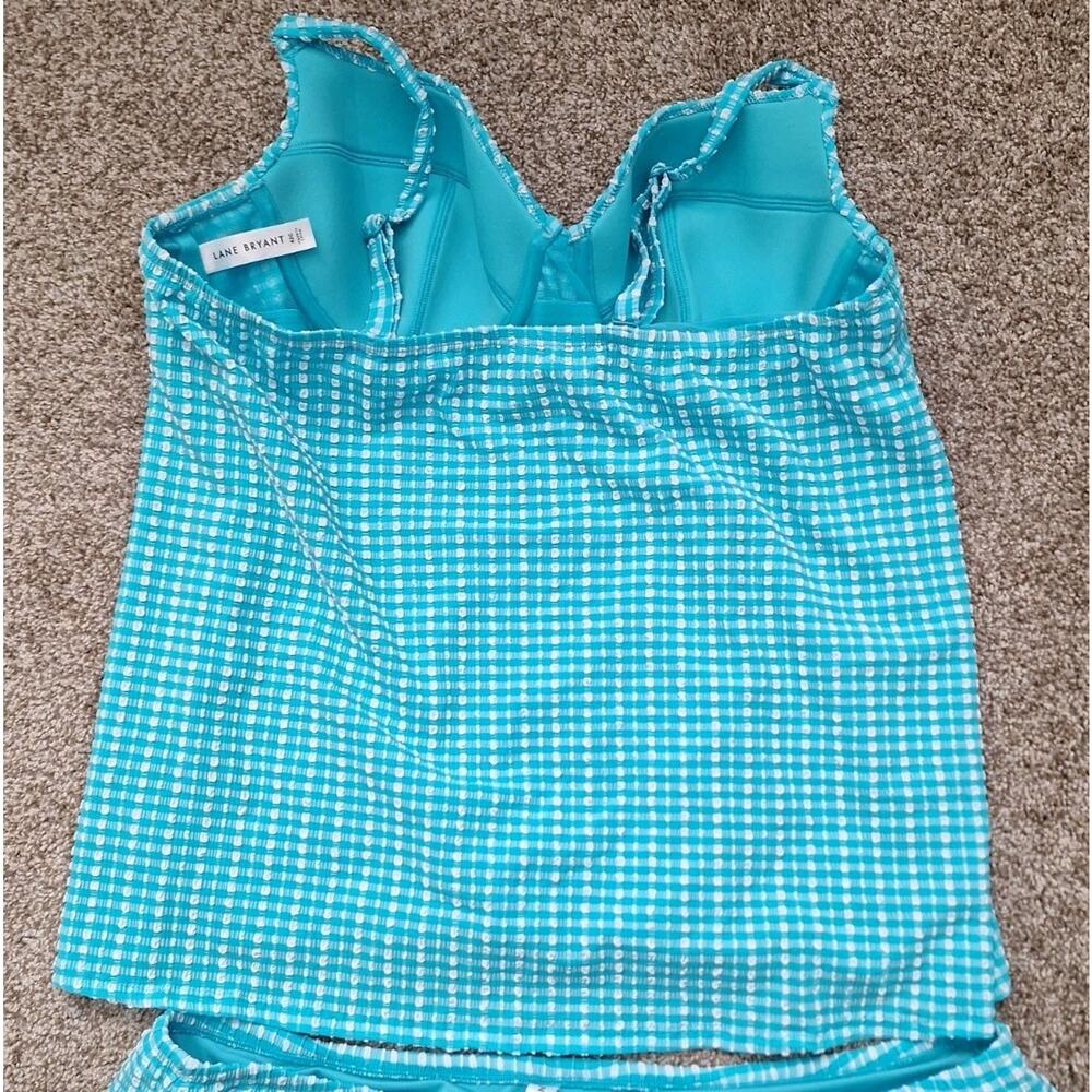 Lane Bryant Teal Gingham Balconette Tankini Top 42C and Swim Skirt 24 Set - Picture 5 of 12